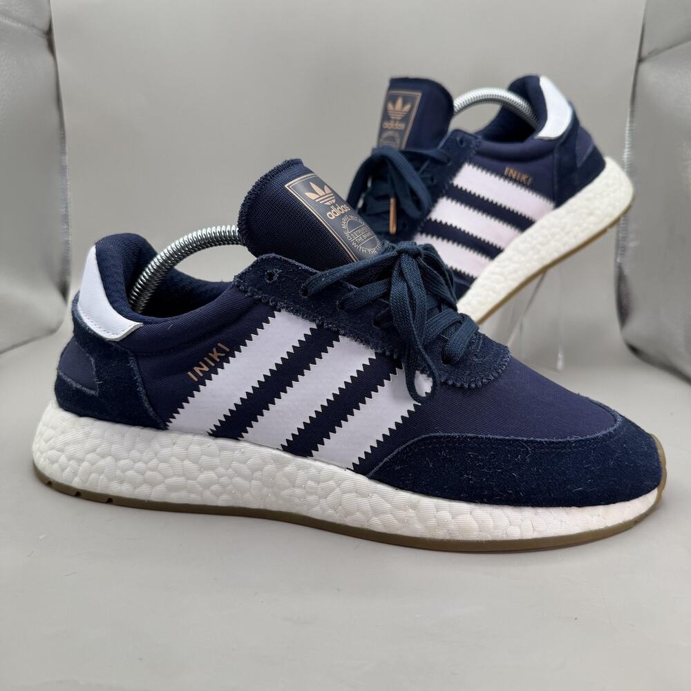 Adidas Iniki Runner Shoes Mens Size 9.5 Navy Blue Suede Boost Sneakers BB2092